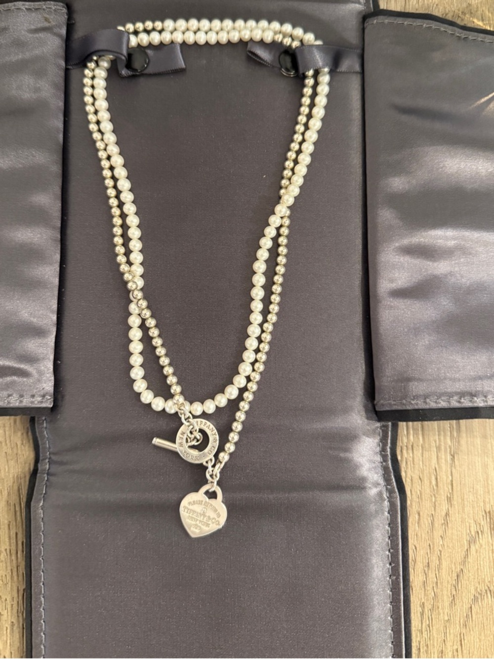 Tiffany & Co. Double-Strand Pearl Necklace with Silver Heart Tag - White